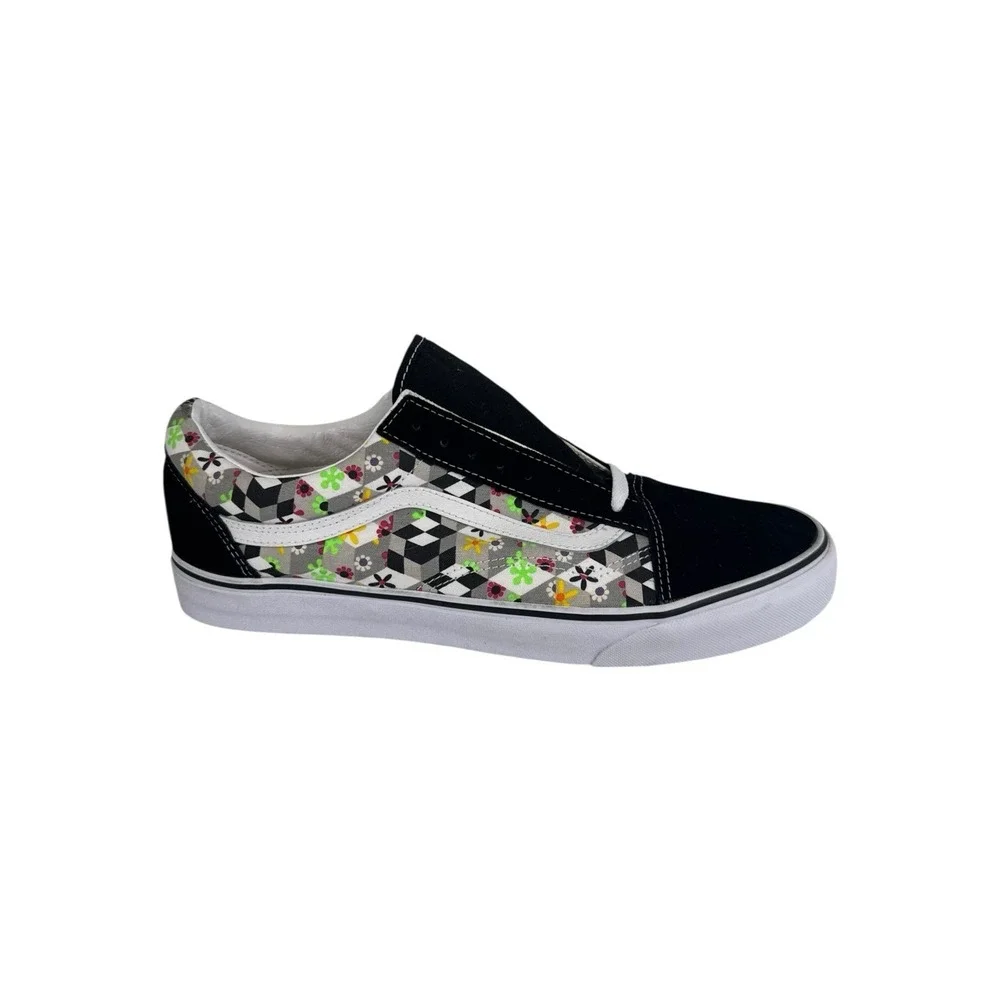 Vans Men's Old Skool Checker Cube‎ Black True White Canvas Suede shoes Size 13